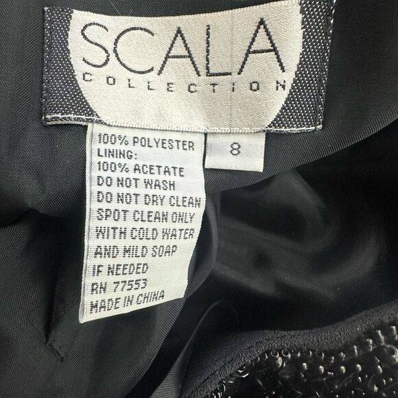 Scala Collection High Neck Beaded Mesh Sleeve Maxi Dress Black - Picture 6 of 14